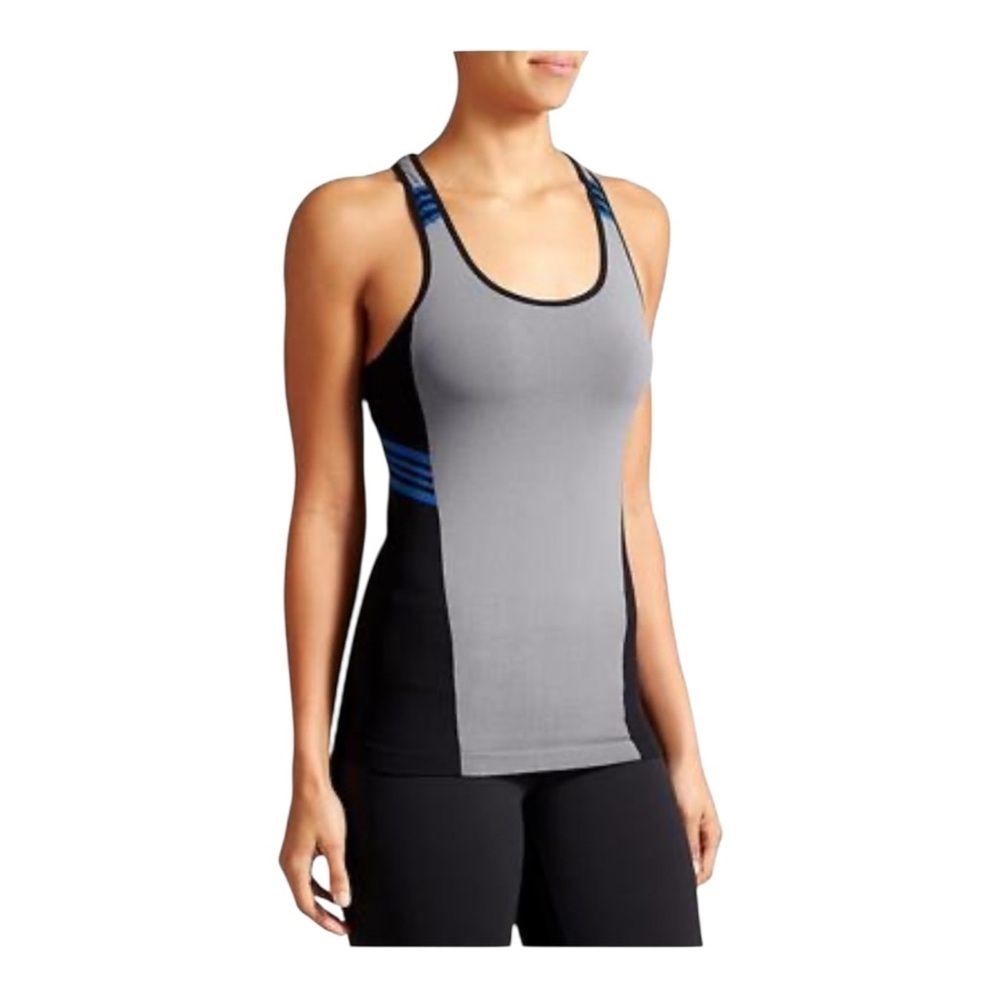 Athleta Women's Small Gray Black Racerback Sporty Fitted Athleisure Athletic Top - Picture 4 of 6